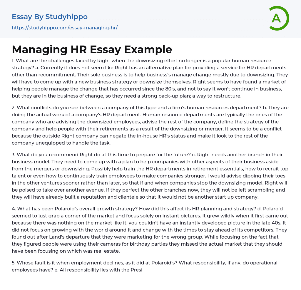 Managing HR Essay Example