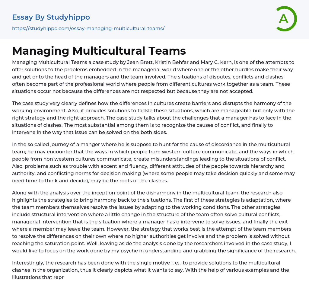 Managing Multicultural Teams Essay Example