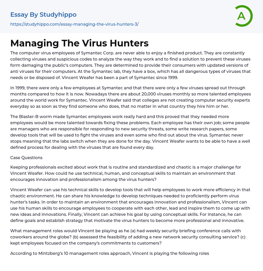 Managing The Virus Hunters Essay Example