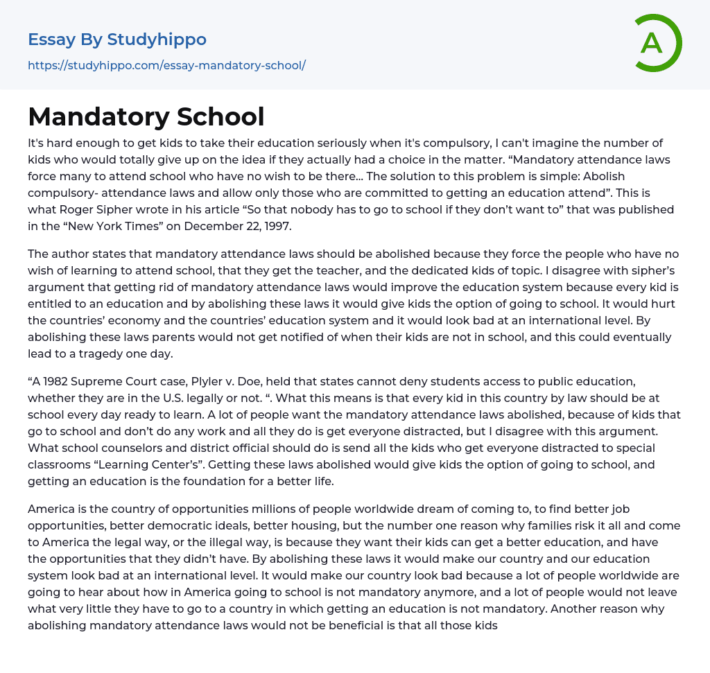 Mandatory School Essay Example