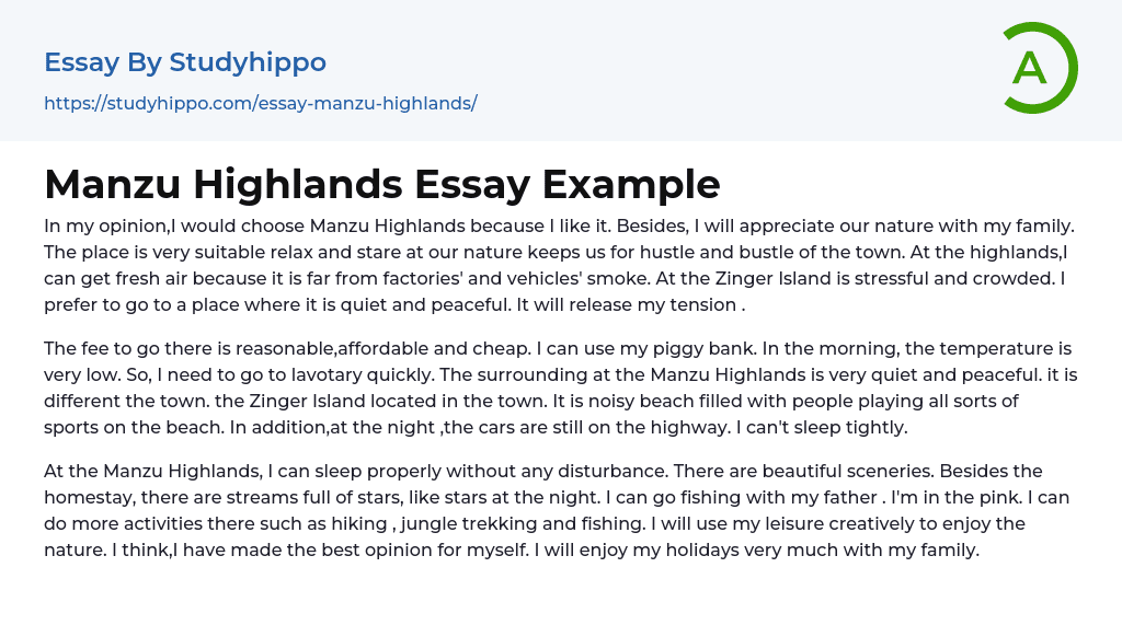 Manzu Highlands Essay Example