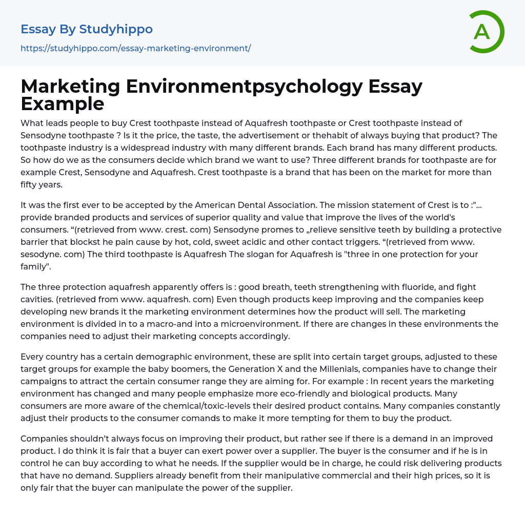 Marketing Environmentpsychology Essay Example