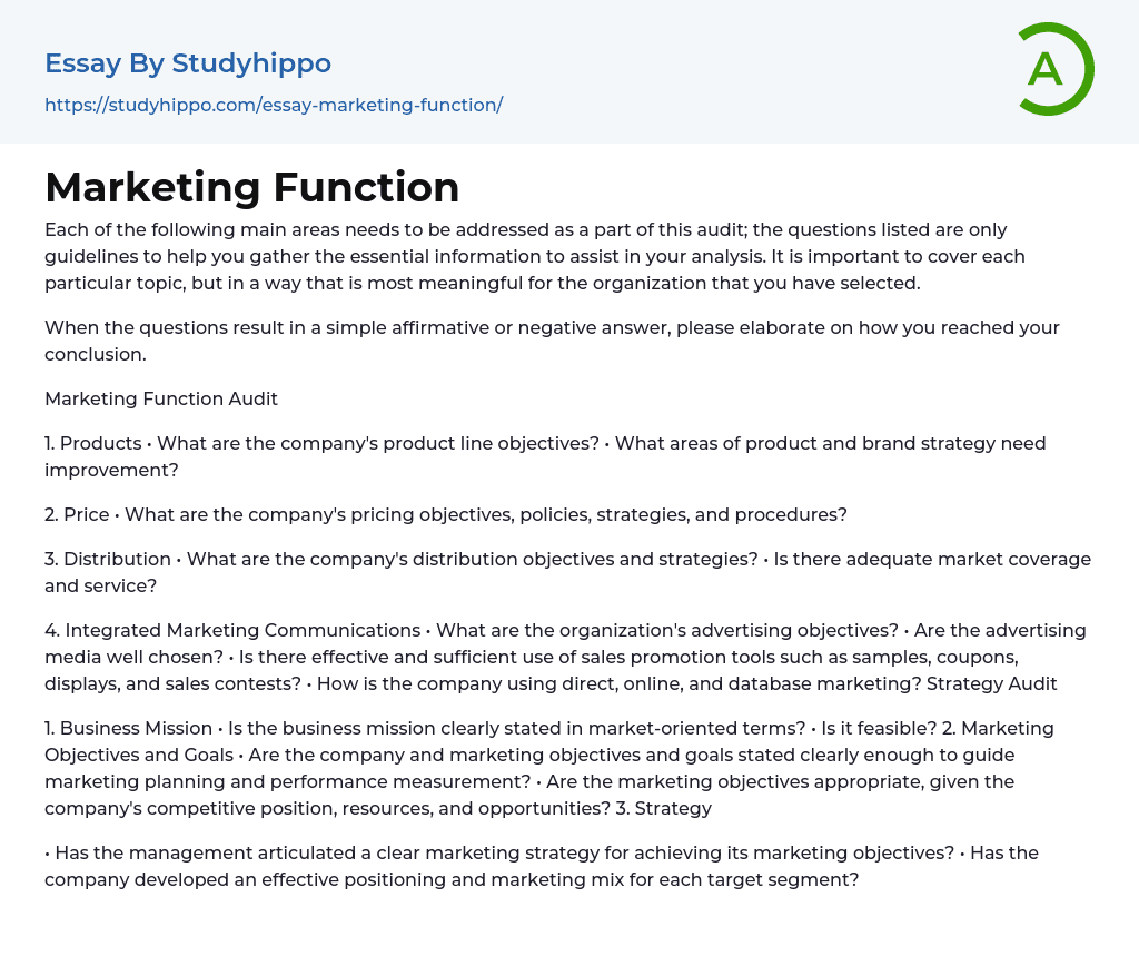 marketing function essay