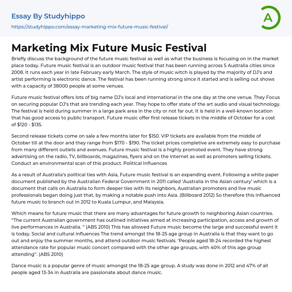 Marketing Mix Future Music Festival Essay Example