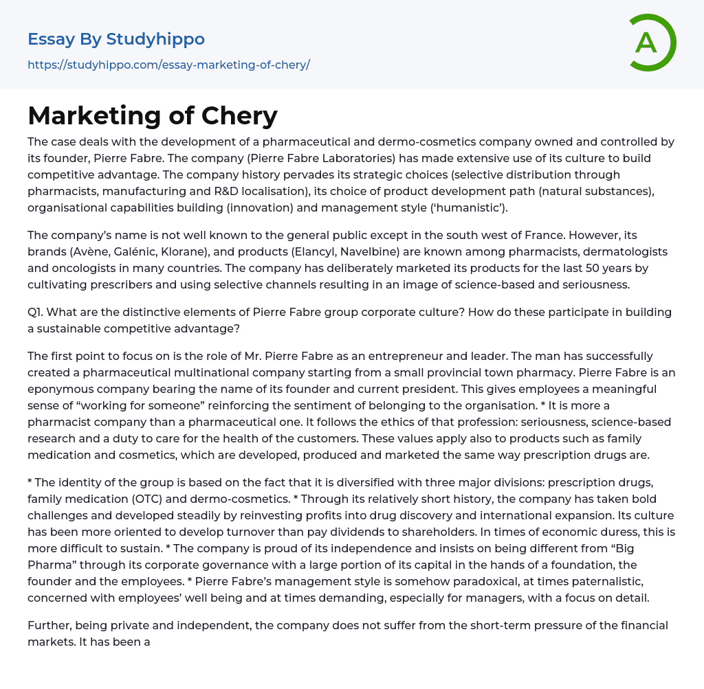 Marketing of Chery Essay Example