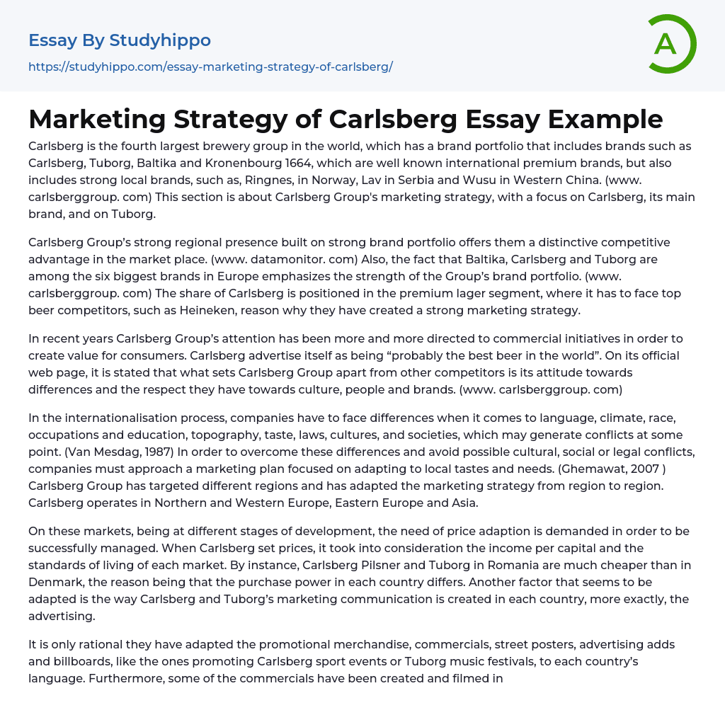 Marketing Strategy of Carlsberg Essay Example