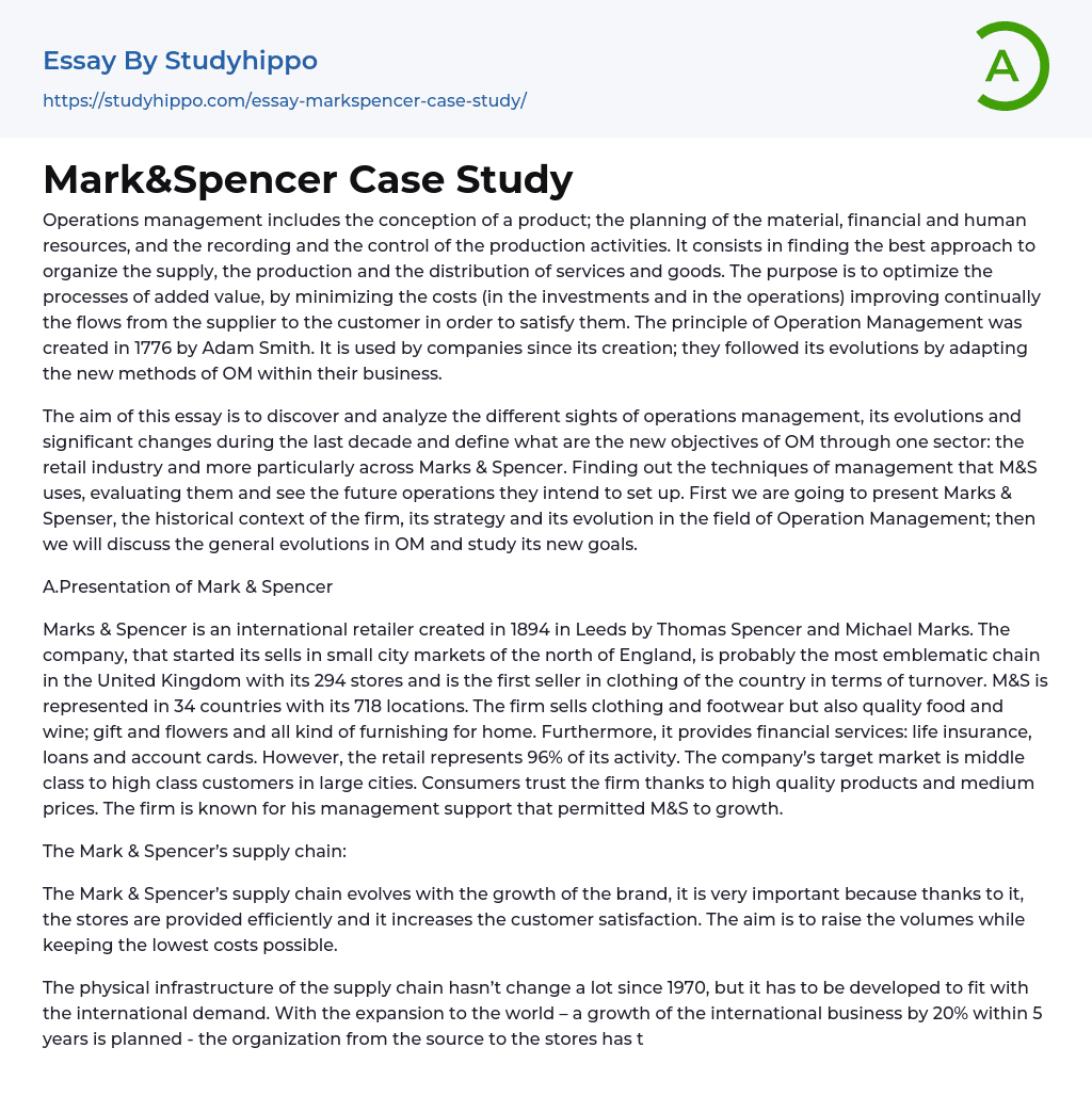 Mark&Spencer Case Study Essay Example