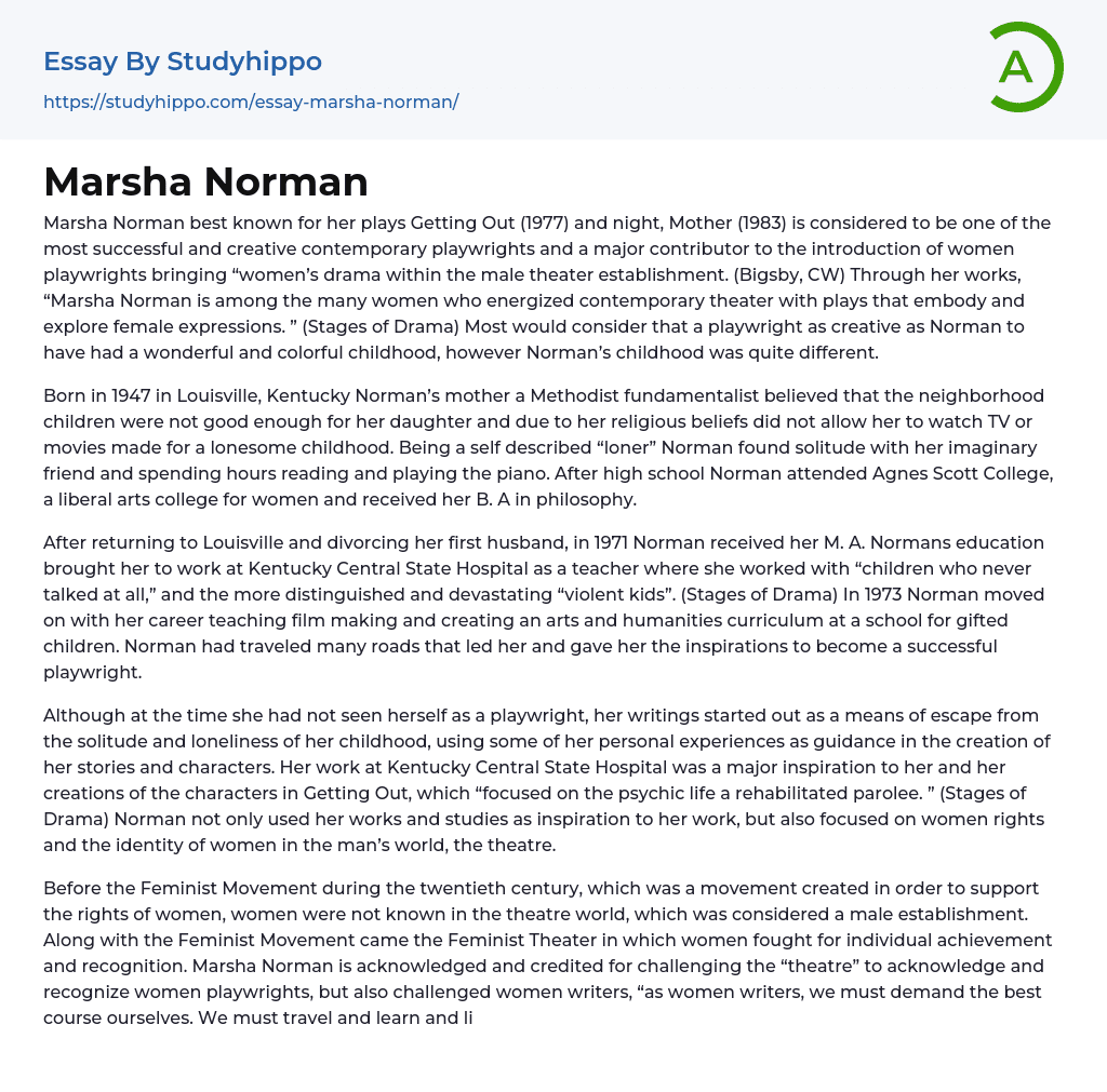 Marsha Norman Essay Example