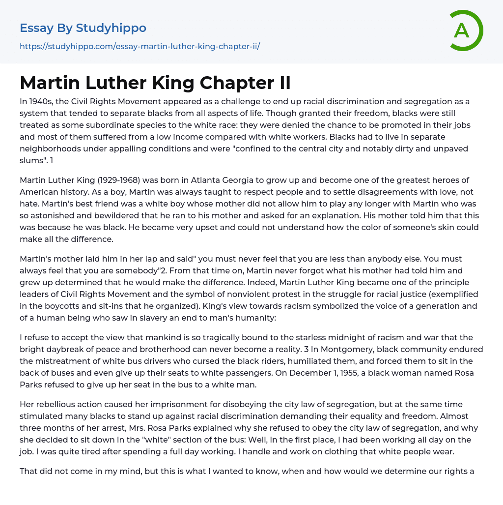 Martin Luther King Chapter II Essay Example
