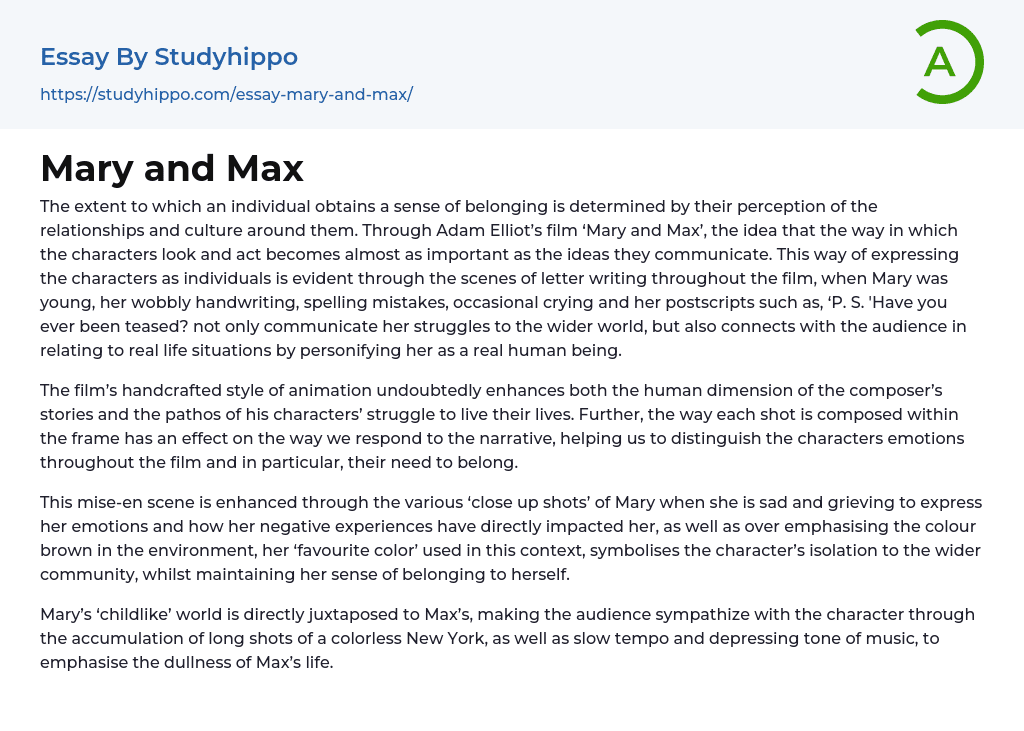 Mary and Max Essay Example