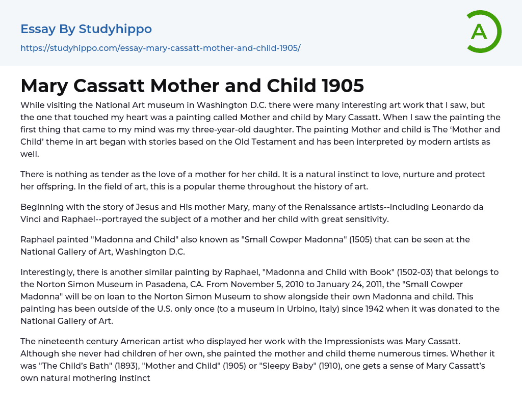 Mary Cassatt Mother and Child 1905 Essay Example