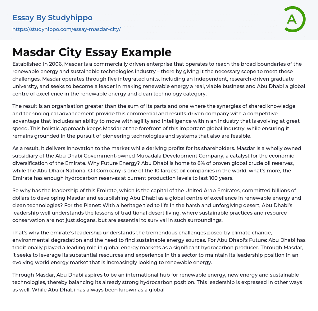 Masdar City Essay Example