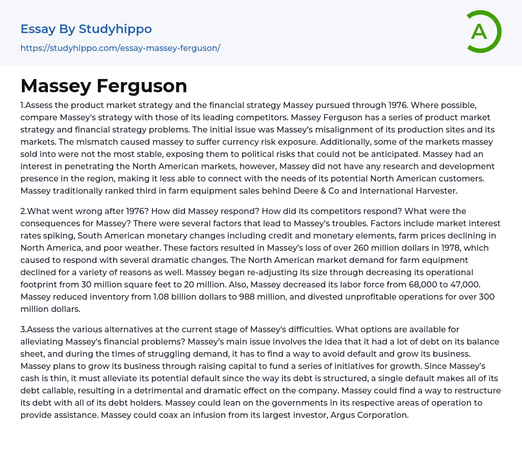 Massey Ferguson Essay Example