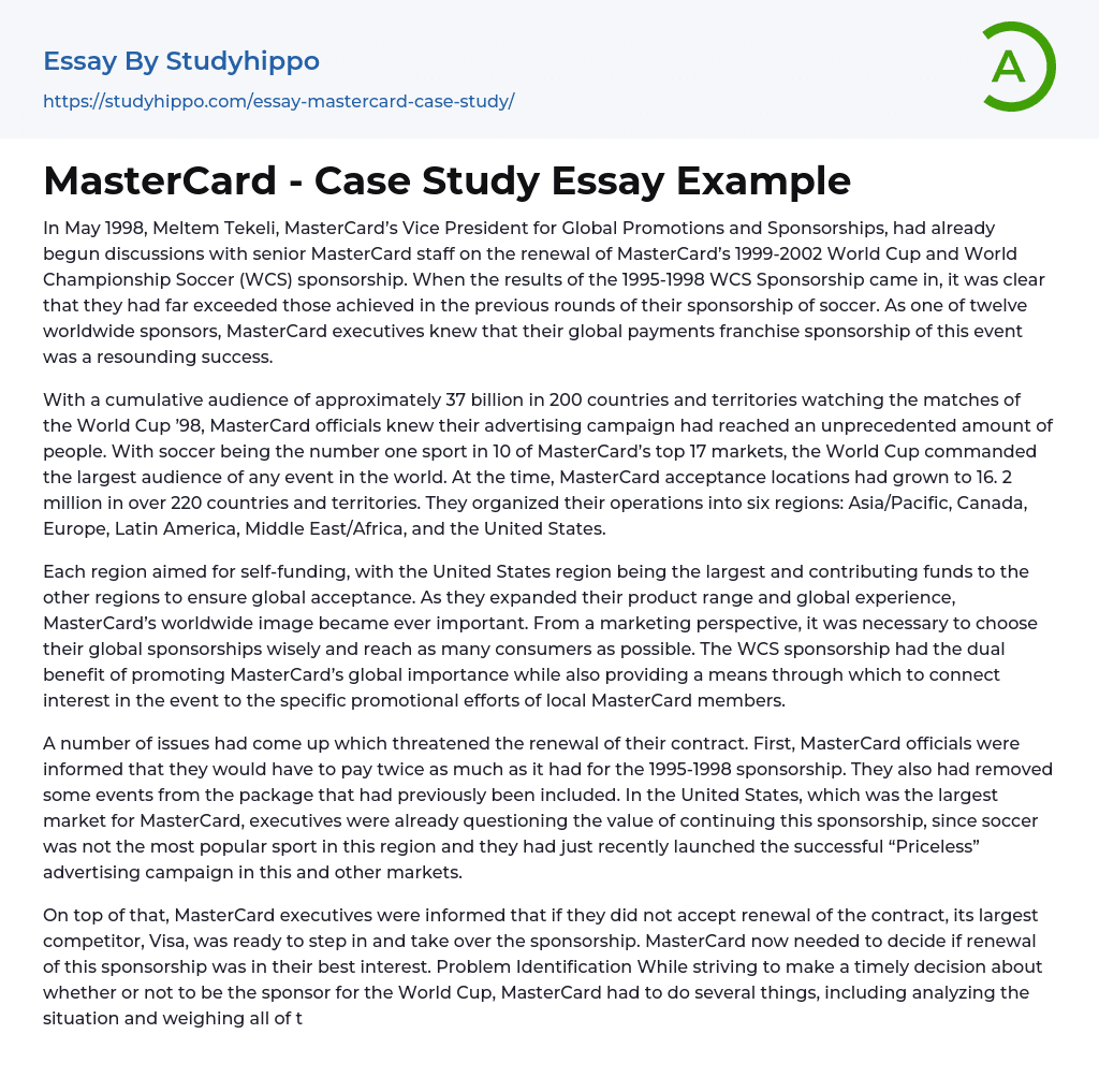MasterCard – Case Study Essay Example