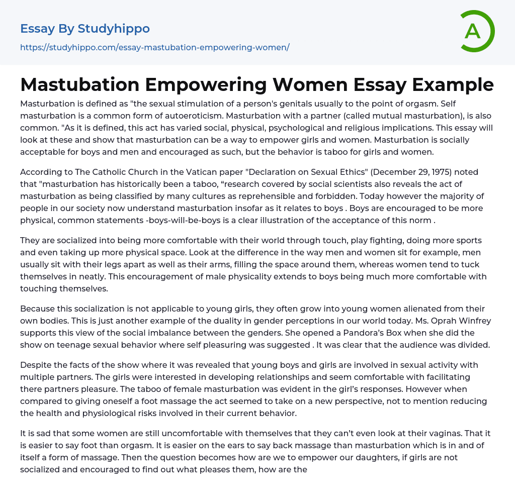 Mastubation Empowering Women Essay Example