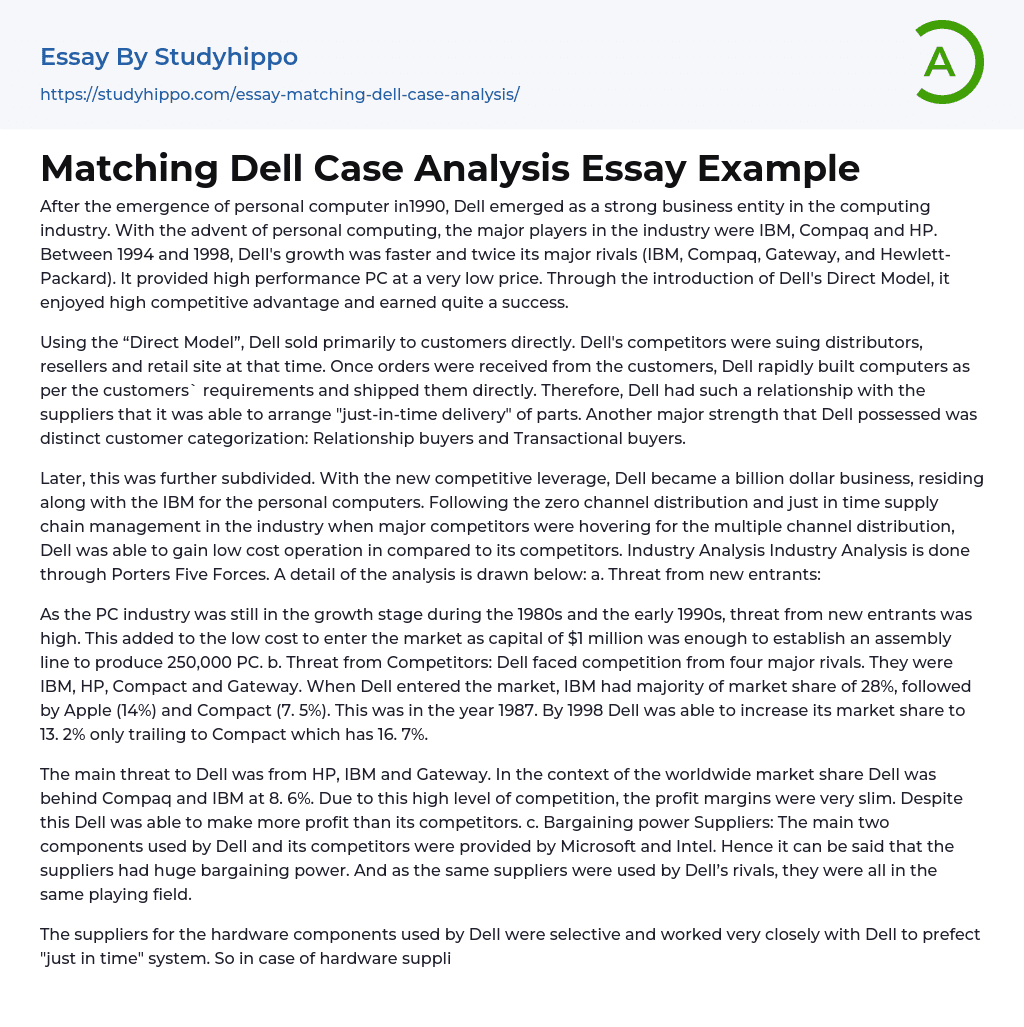 Matching Dell Case Analysis Essay Example