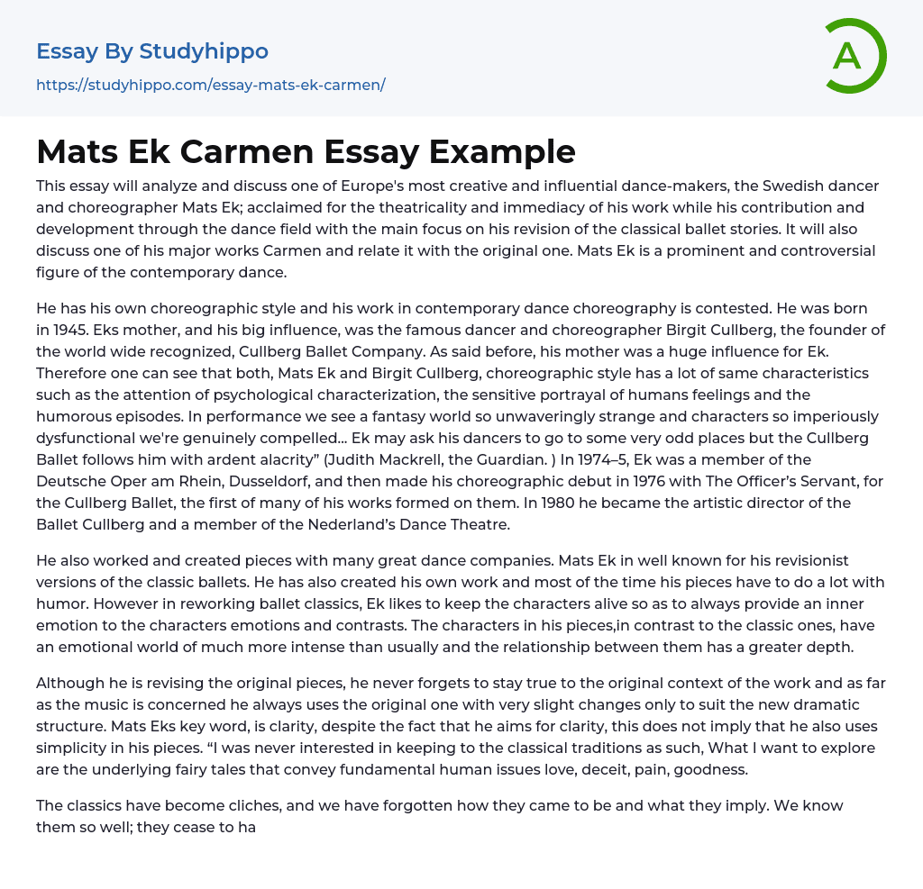 Mats Ek Carmen Essay Example