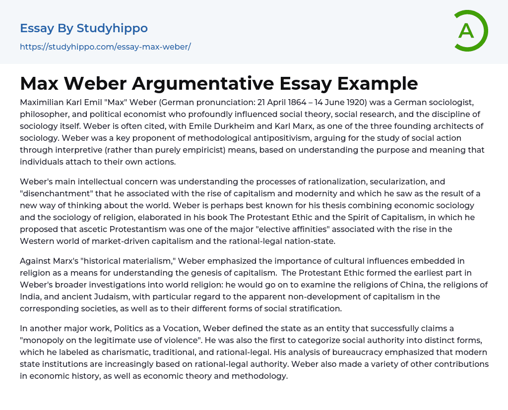 Max Weber Argumentative Essay Example