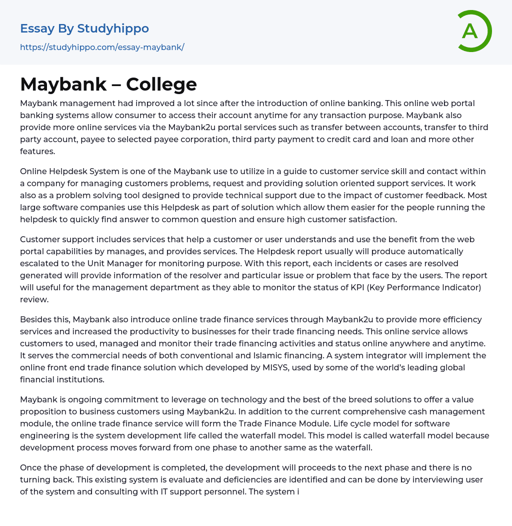 Maybank – College Essay Example