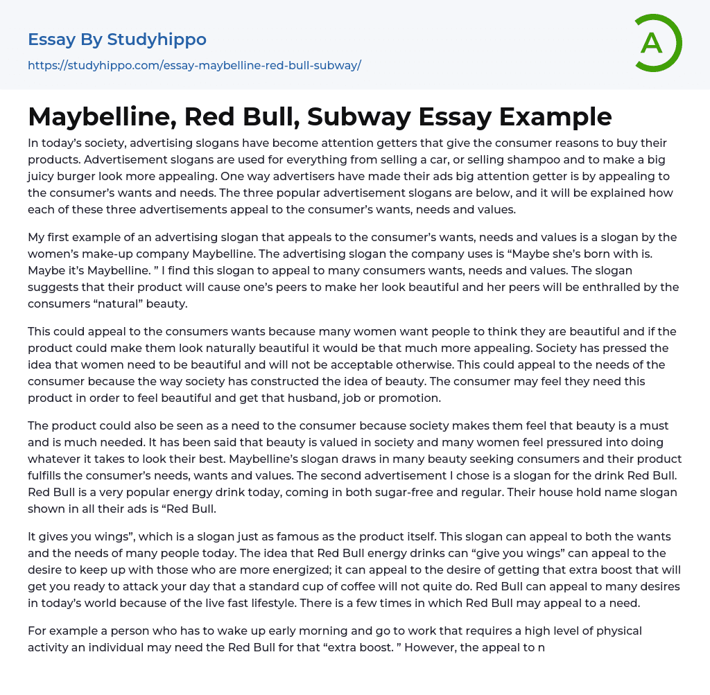 Maybelline, Red Bull, Subway Essay Example