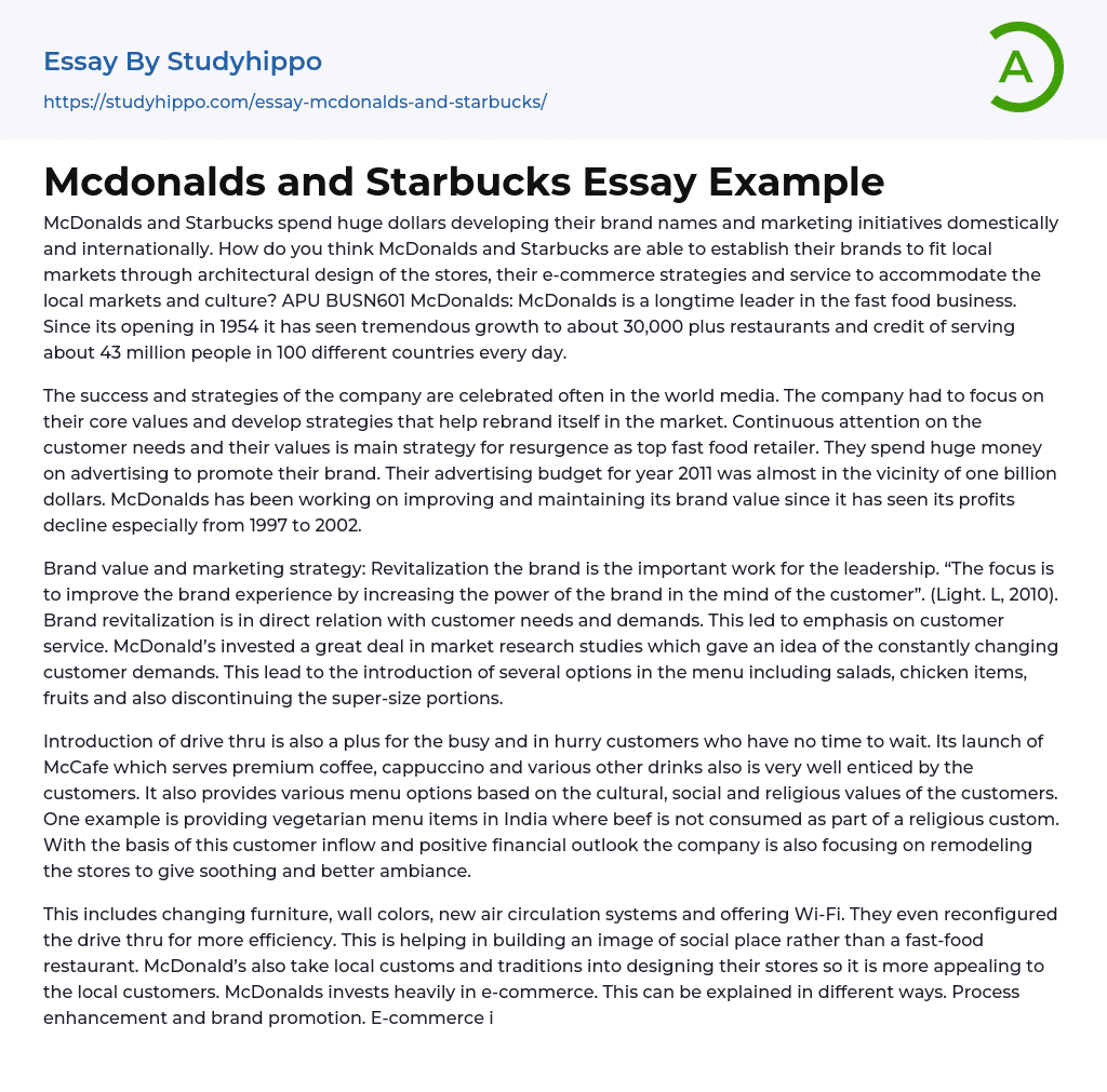 Mcdonalds and Starbucks Essay Example