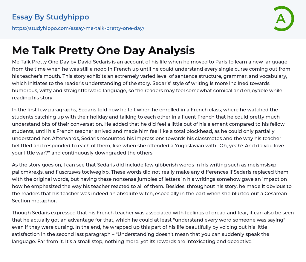 Me Talk Pretty One Day Analysis Essay Example