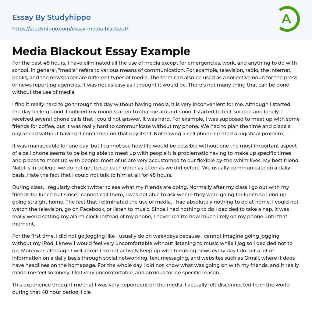 Media Blackout Essay Example