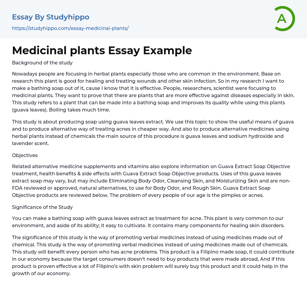 Medicinal plants Essay Example