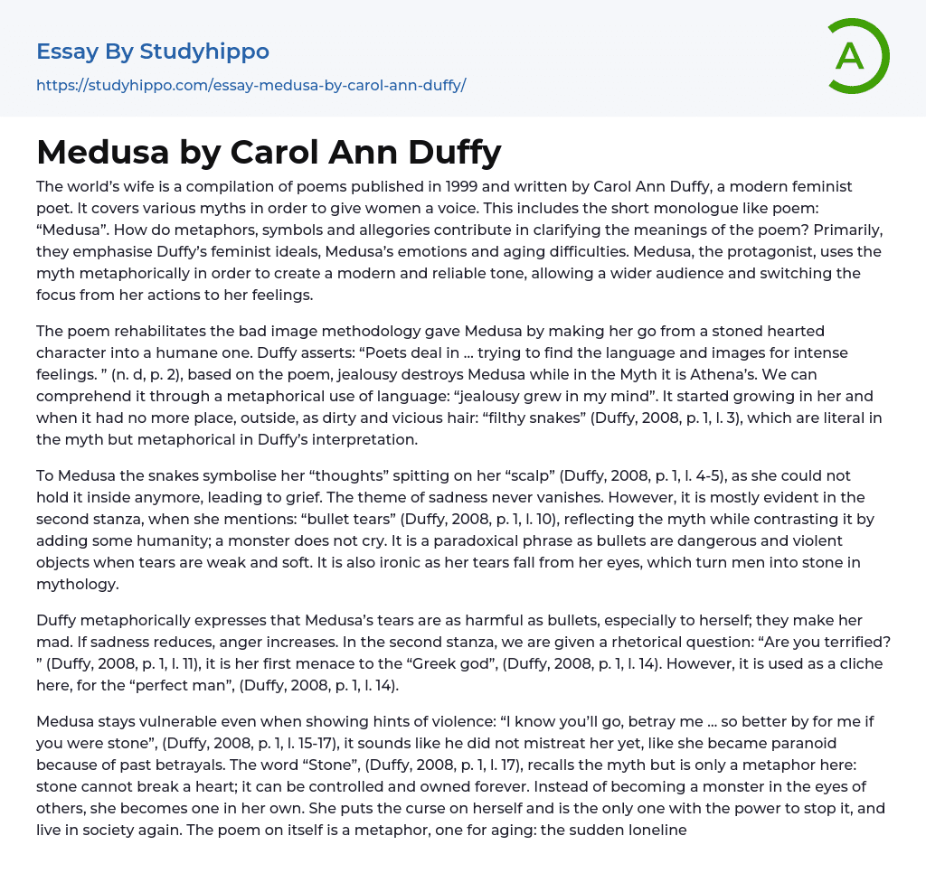 “Medusa” by Carol Ann Duffy Essay Example