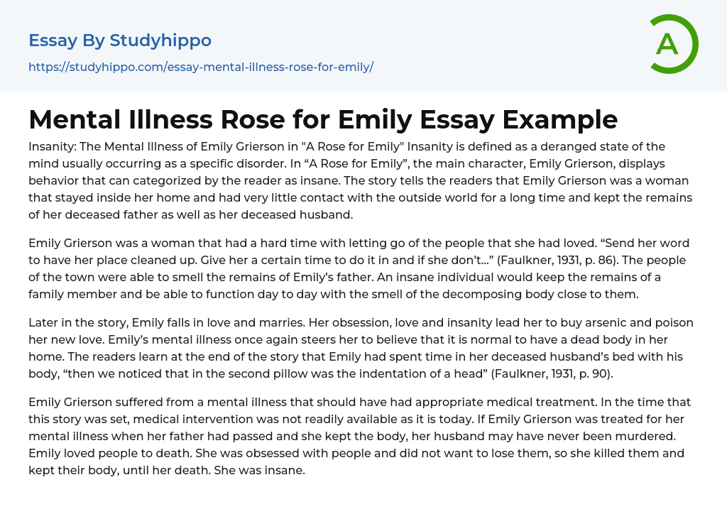 a rose for emily analysis mental illness