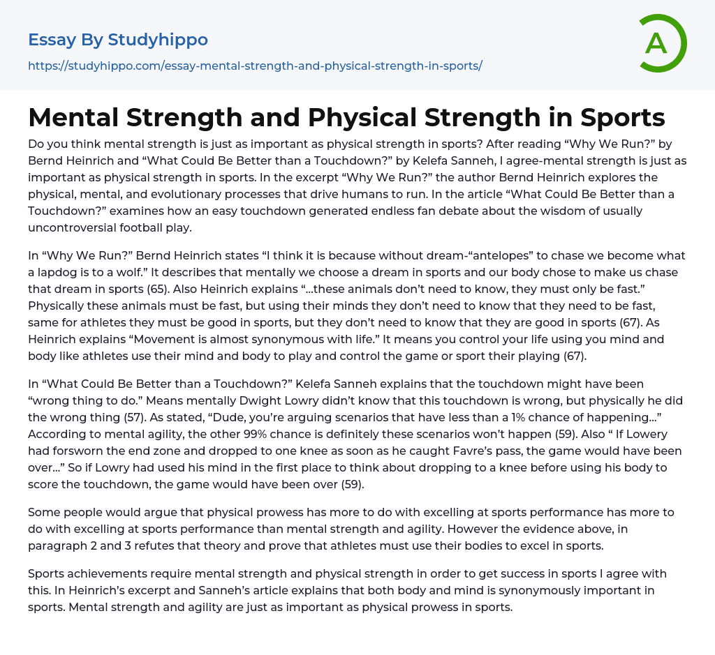 Mental Strength and Physical Strength in Sports Essay Example