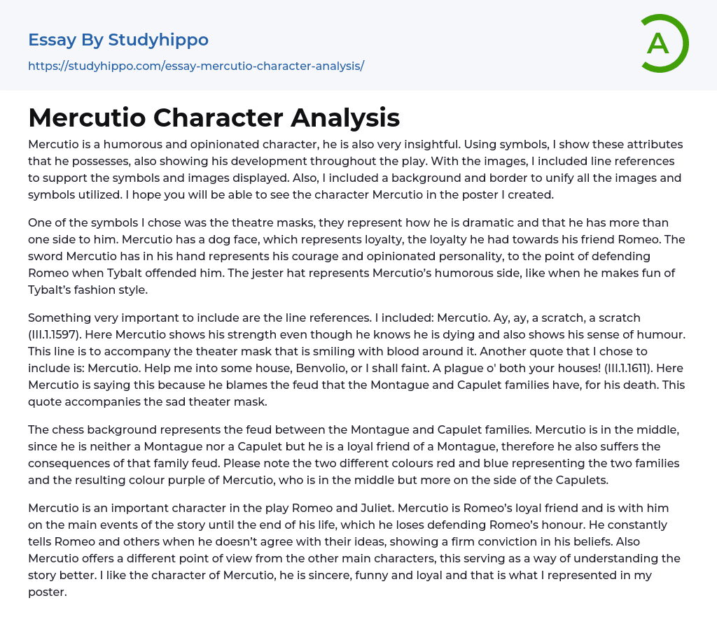 Mercutio Character Analysis Essay Example
