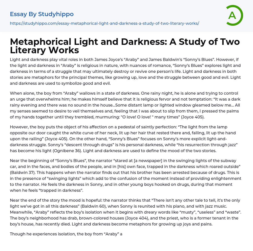 Metaphorical Light and Darkness: A Study of Two Literary Works Essay Example