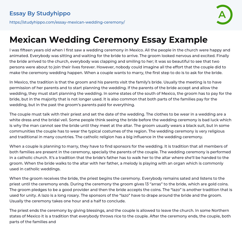 Mexican Wedding Ceremony Essay Example