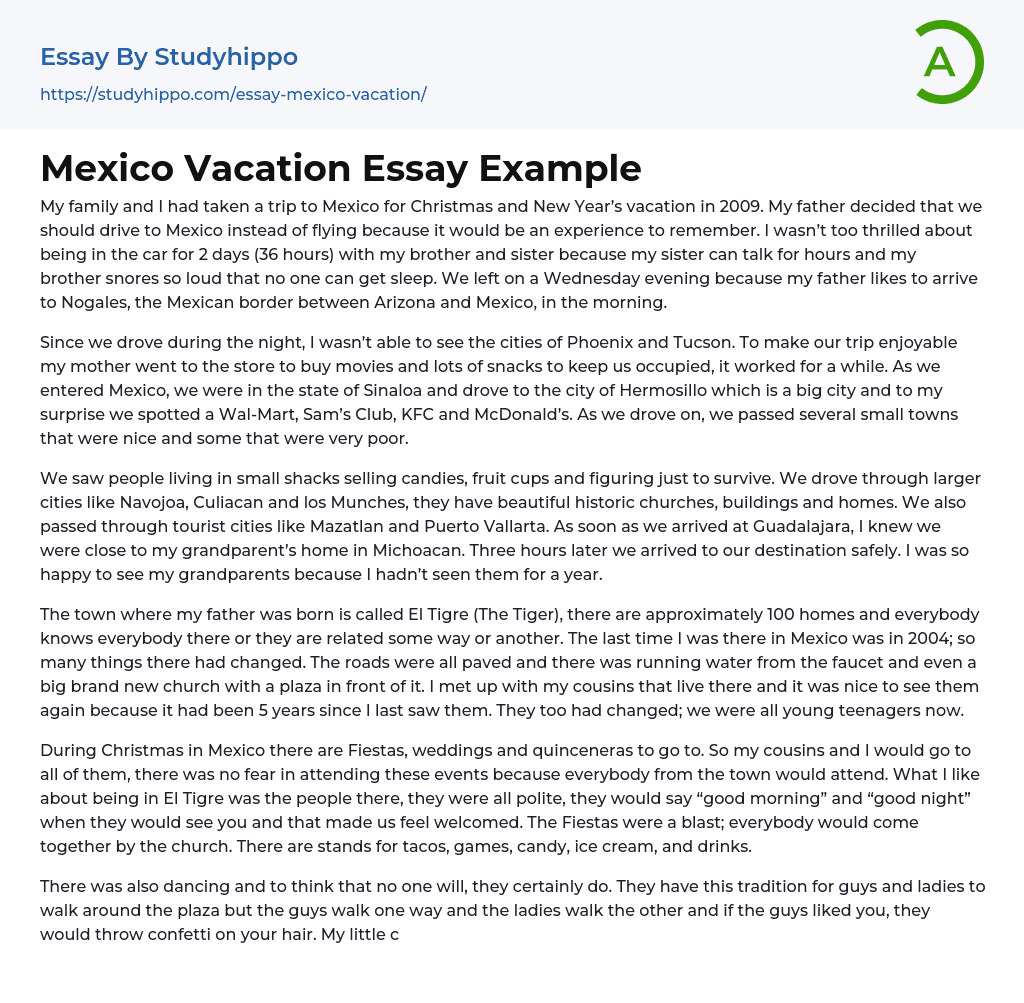 Mexico Vacation Essay Example