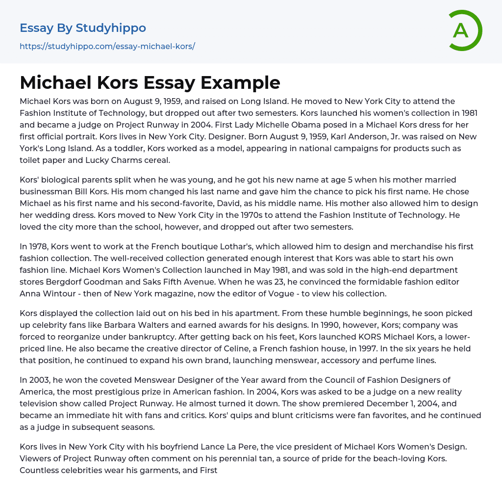 Michael Kors Essay Example