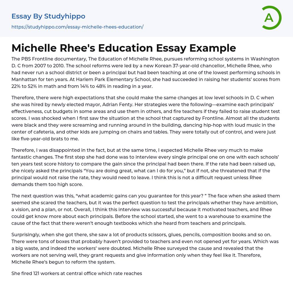 Michelle Rhee’s Education Essay Example