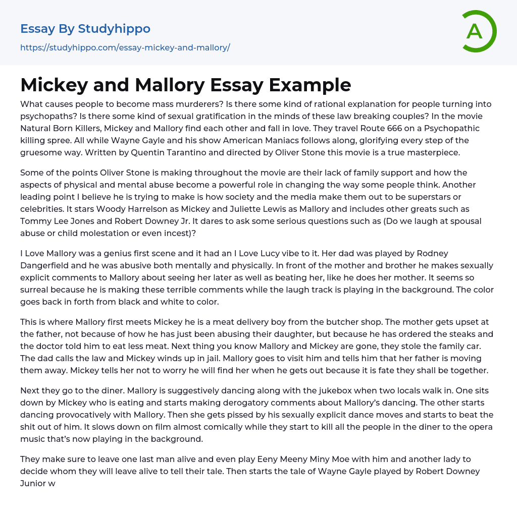 Mickey and Mallory Essay Example