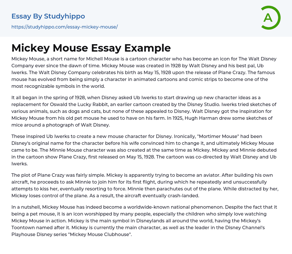 Mickey Mouse Essay Example