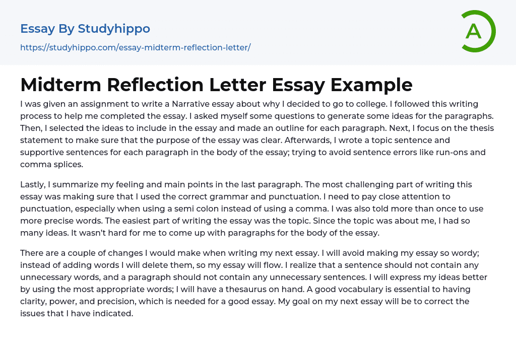 Midterm Reflection Letter Essay Example