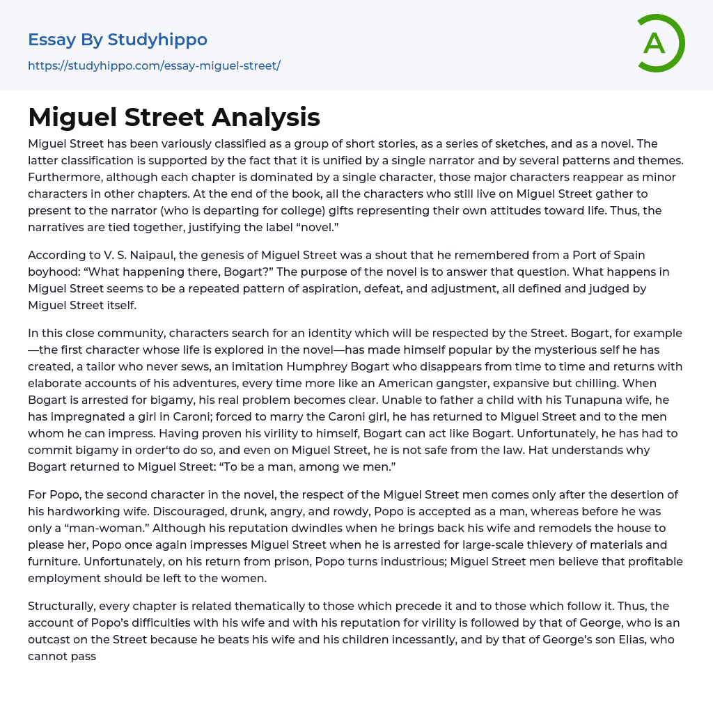 Miguel Street Analysis Essay Example