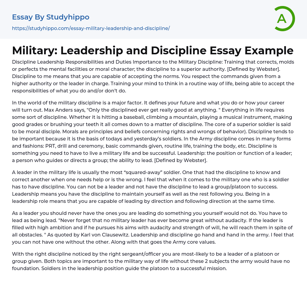 Military: Leadership and Discipline Essay Example