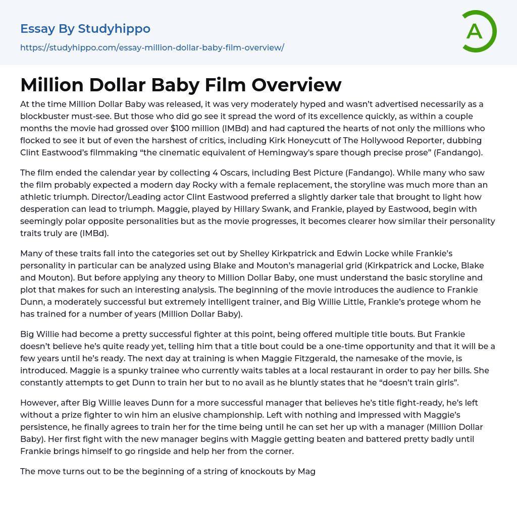 Million Dollar Baby Film Overview Essay Example