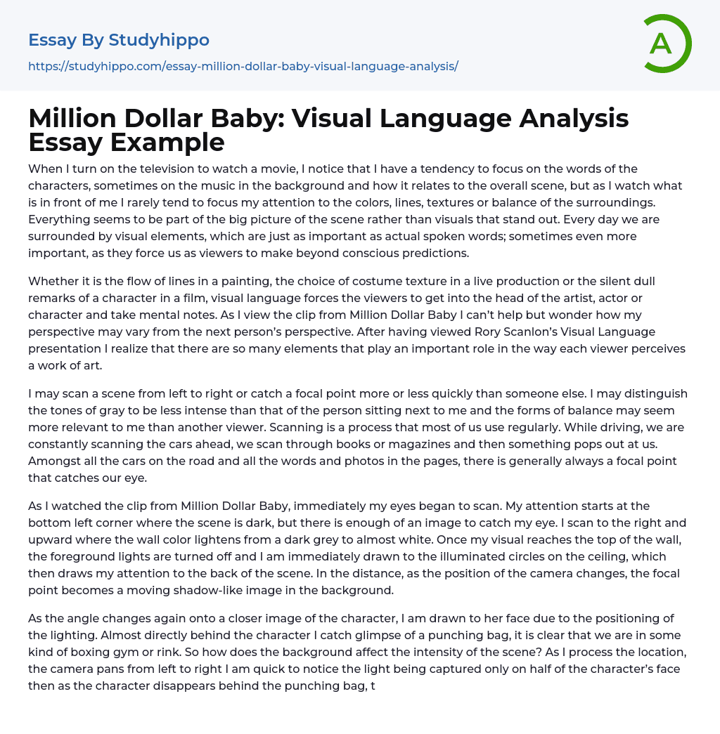 Million Dollar Baby: Visual Language Analysis Essay Example