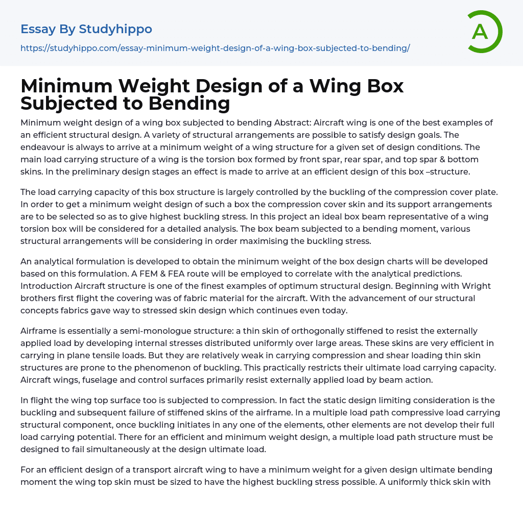 Minimum Weight Design of a Wing Box Subjected to Bending Essay Example