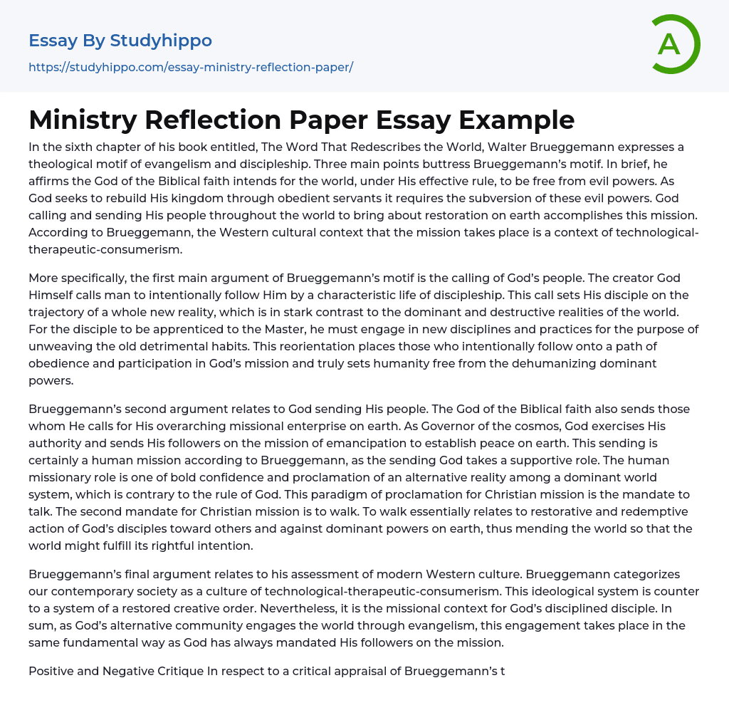 Ministry Reflection Paper Essay Example