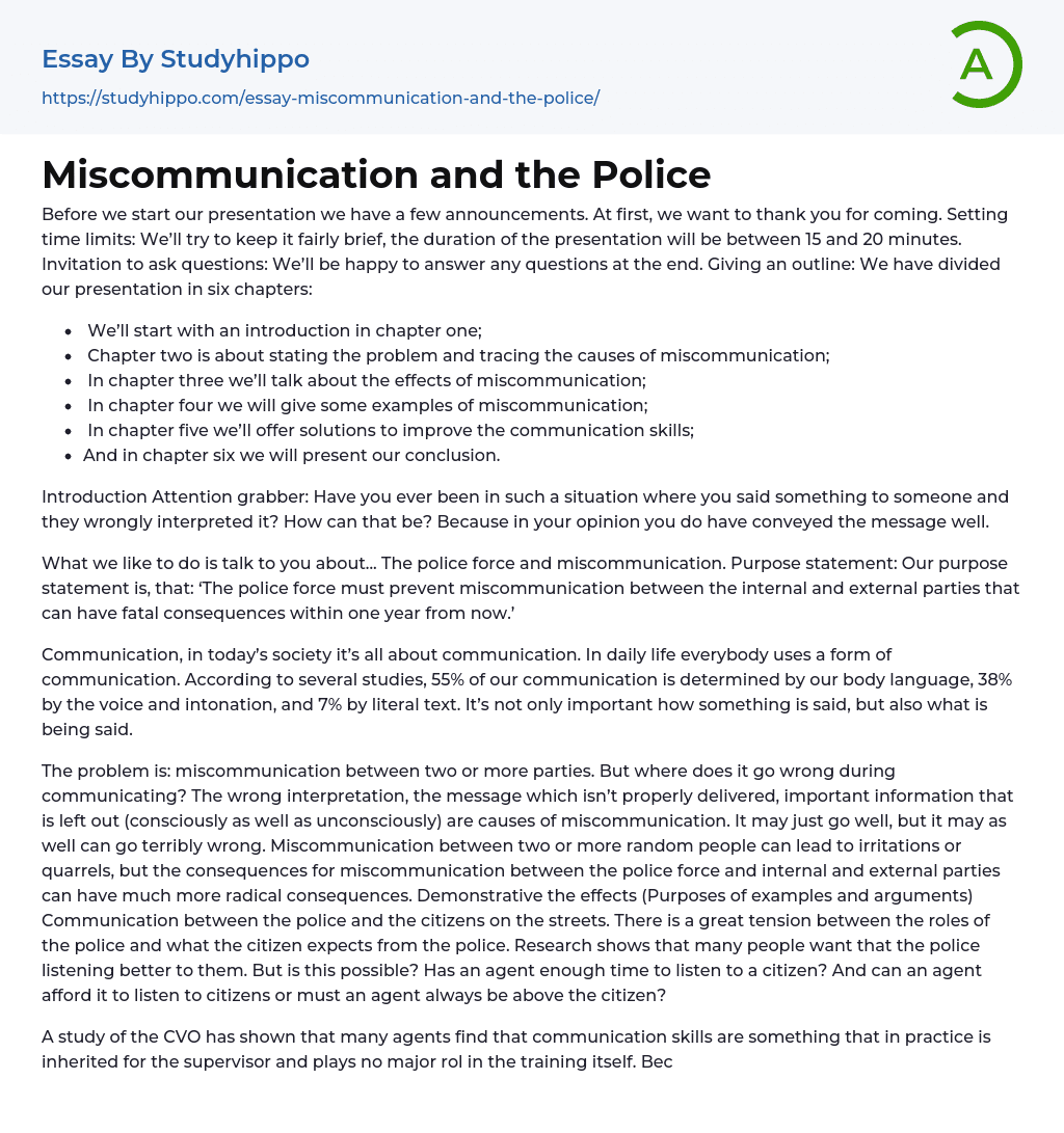 Miscommunication and the Police Essay Example