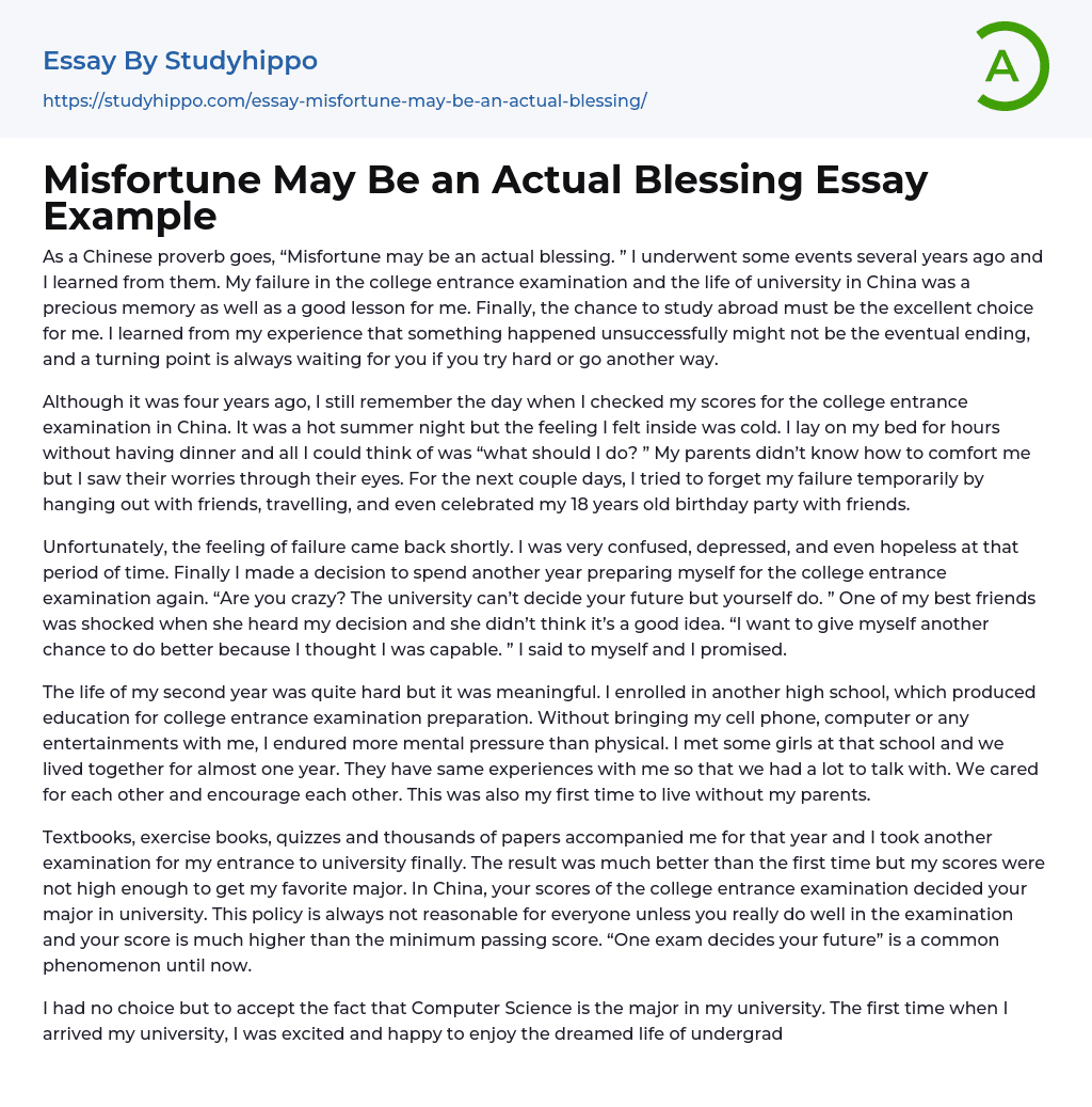 Misfortune May Be An Actual Blessing Essay Example StudyHippo