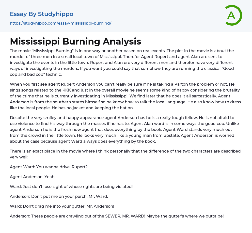 Mississippi Burning Analysis Essay Example