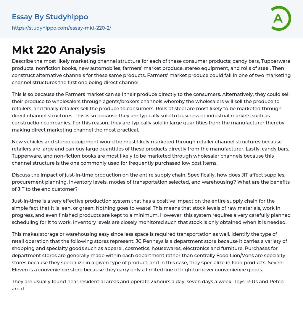 Mkt 220 Analysis Essay Example